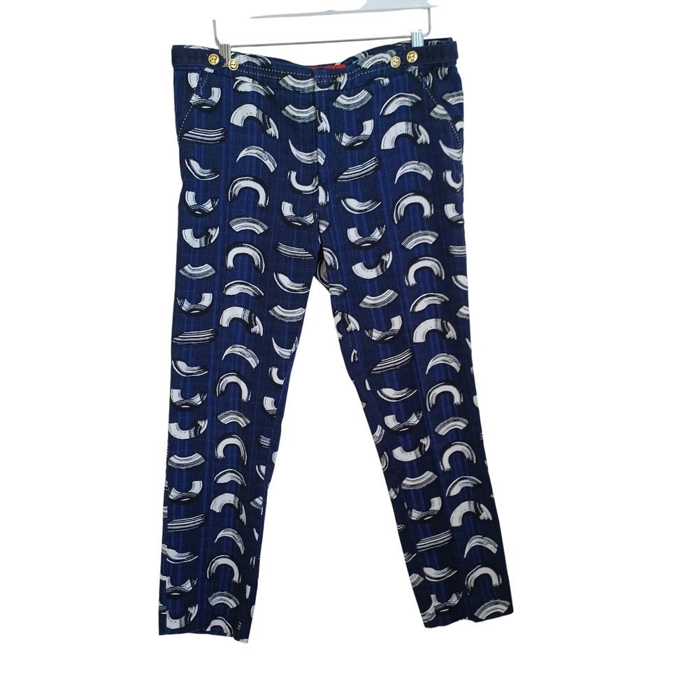 Cartonnier Anthropologie Charlie Trouser Blue Abstract Moon Print Pants Size 10